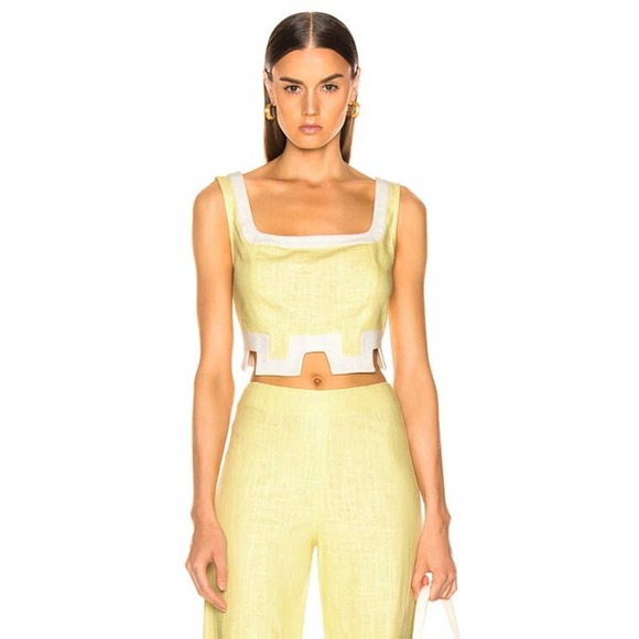 STAUD Tops - STAUD Bert Linen Crop Top Daffodil Yellow L NWT